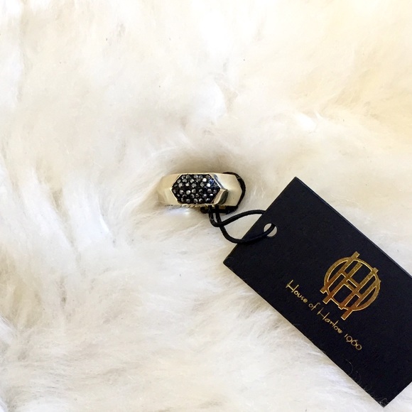 House Of Harlow 1960 Pave Hematite Inset Ring - Picture 5 of 8